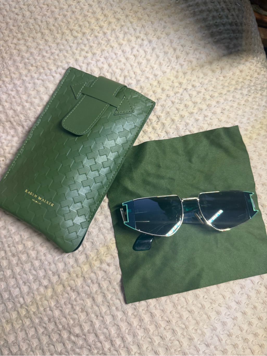 Karen Walker Green Mirrored Sunglasses With Olive Case
